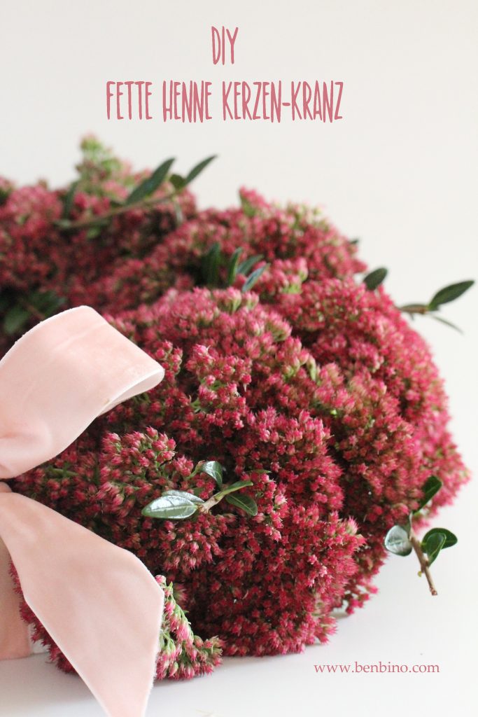 DIY, kostenlose Anleitung, kostenlos, fette Henne, Herbst, Herbstkranz, Türkranz, Kerzenkranz, Kranz, Kerze, basteln, Anleitung, Materialliste, benbino