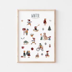 Winter, Winterzeit, Lernposter, Poster, Wimmelposter, Wimmelbild, Suchbild, Kinderzimmer, Babyzimmer, Bild, benbino