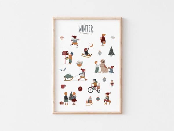Winter, Winterzeit, Lernposter, Poster, Wimmelposter, Wimmelbild, Suchbild, Kinderzimmer, Babyzimmer, Bild, benbino