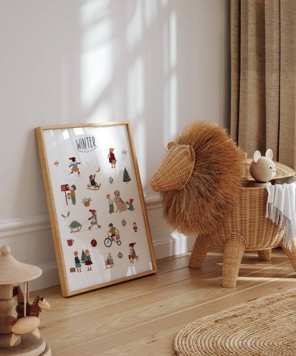 Winter, Winterzeit, Lernposter, Poster, Wimmelposter, Wimmelbild, Suchbild, Kinderzimmer, Babyzimmer, Bild, benbino
