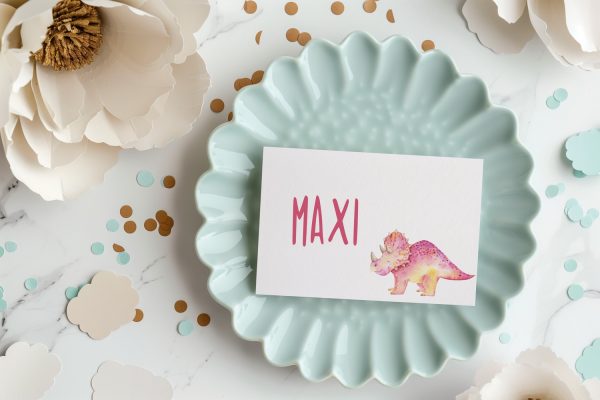 Kindergeburtstag, Mottogeburtstag, Motto, Geburtstag, benbino, Dinosaurier, Dinos, Platzkarten, Tischkarten, Namenskarten