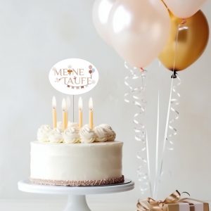 Cake Topper, Caketopper, Taufe, rosa, Blumen, Blüten, Blütenkranz, Meine Taufe, benbino