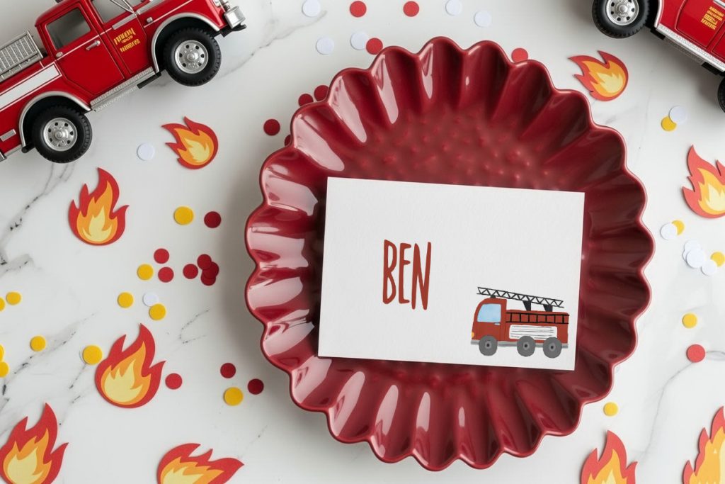 BENBINO Kindergeburtstag Feuerwehr Deko zum Download Ausdrucken Platzkarten Vorname personalisiert Tischkaren Namenskarten