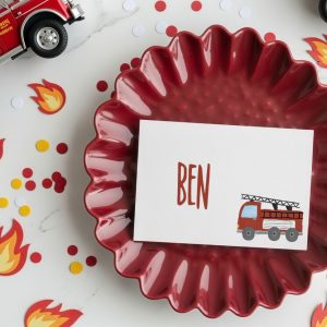BENBINO Kindergeburtstag Feuerwehr Deko zum Download Ausdrucken Platzkarten Vorname personalisiert Tischkaren Namenskarten