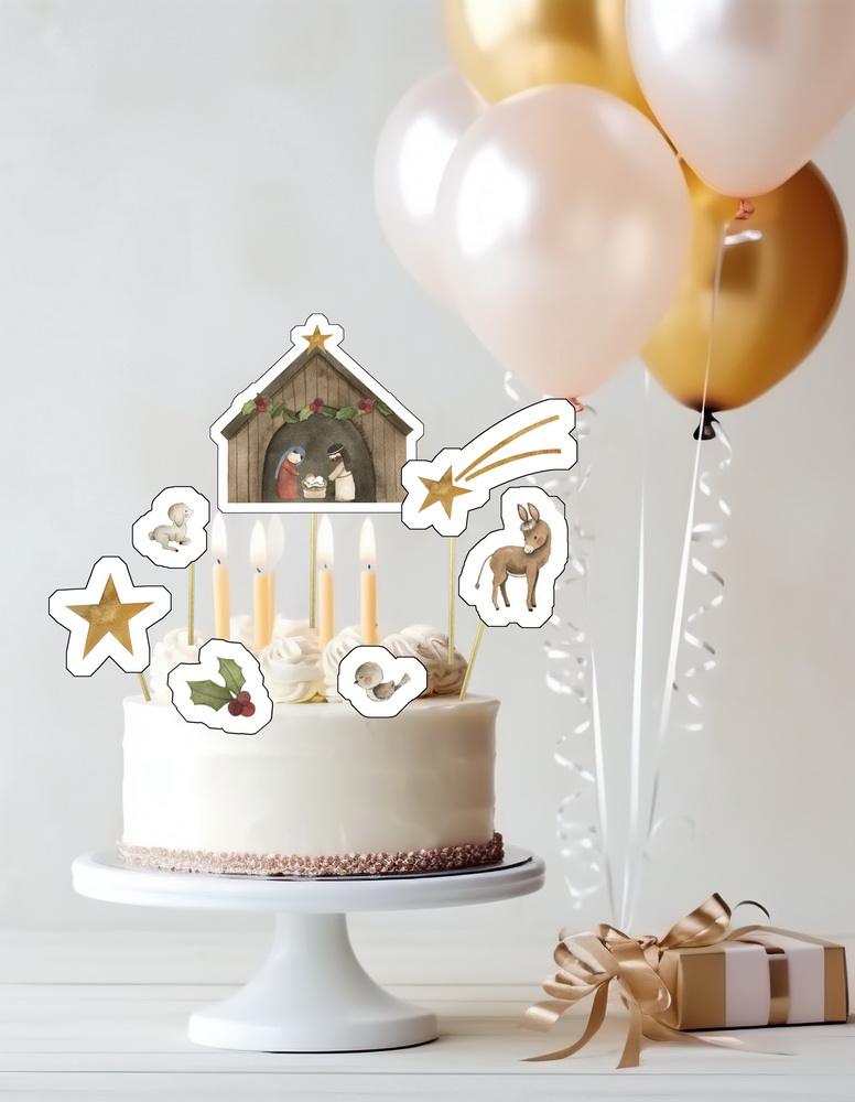 BENBINO, Tischkarten, Weihnachten, Christmas, Weihnachtsgeschichte, Krippe, Namenskarten, Platzkarten, Weihnachtsdeko, Weihnachtsessen, Weihnachtstafel, Gäste, Familienfeier, Familie, Cake Topper, Caketopper, Weihnachtstorte, Tortendeko, Topper