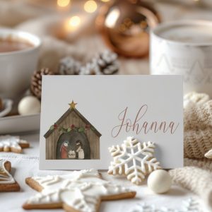 BENBINO, Tischkarten, Weihnachten, Christmas, Weihnachtsgeschichte, Krippe, Namenskarten, Platzkarten, Weihnachtsdeko, Weihnachtsessen, Weihnachtstafel, Gäste, Familienfeier, Familie