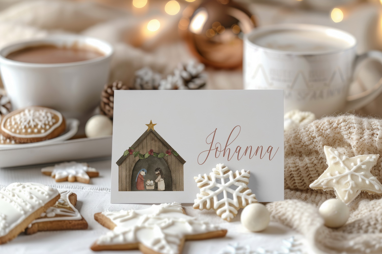 BENBINO, Tischkarten, Weihnachten, Christmas, Weihnachtsgeschichte, Krippe, Namenskarten, Platzkarten, Weihnachtsdeko, Weihnachtsessen, Weihnachtstafel, Gäste, Familienfeier, Familie