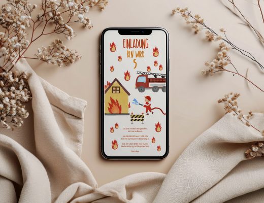 BENBINO Kindergeburtstag Feuerwehr Deko zum Download Ausdrucken Vorname Einladung Smartphone digitale Einladung personalisiert
