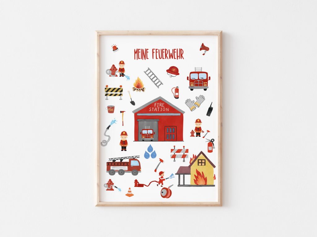 BENBINO Kindergeburtstag Feuerwehr Deko zum Download Ausdrucken Poster