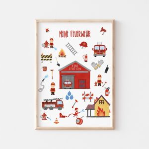 BENBINO Kindergeburtstag Feuerwehr Deko zum Download Ausdrucken Poster