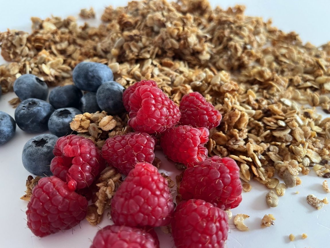 Granola Müsli Omega 3 Magnesium Himbeeren Blaubeeren Soja Joghurt benbino