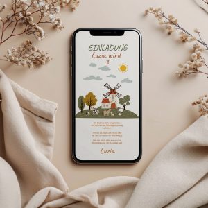 benbino, Kindergeburtag, Pferdegeburtstag, Pferdemädchen, Pferde, Mottogeburtstag, Bauernhof, Name, personalisieren, Einladung, WhatsApp, Smartphone, Handy, Telefon