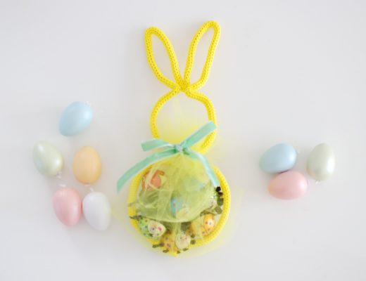 benbino, diy, osterhase, ostern, Geschenk, Geschenkverpackung, Verpackung, Kordel, Trikotin, Tricotin, Makramee, Strickschlauch, Strickliesel, Draht, Basteldraht, Chiffon, Tüll, Organza