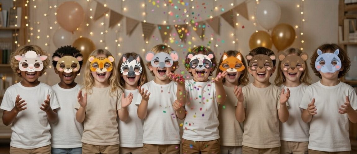 BENBINO, Kindergeburtstag, Mottogeburtstag, Tiermaske, Safari, Bauernhof, DIY, download, basteln, herunterladen, ausdrucken