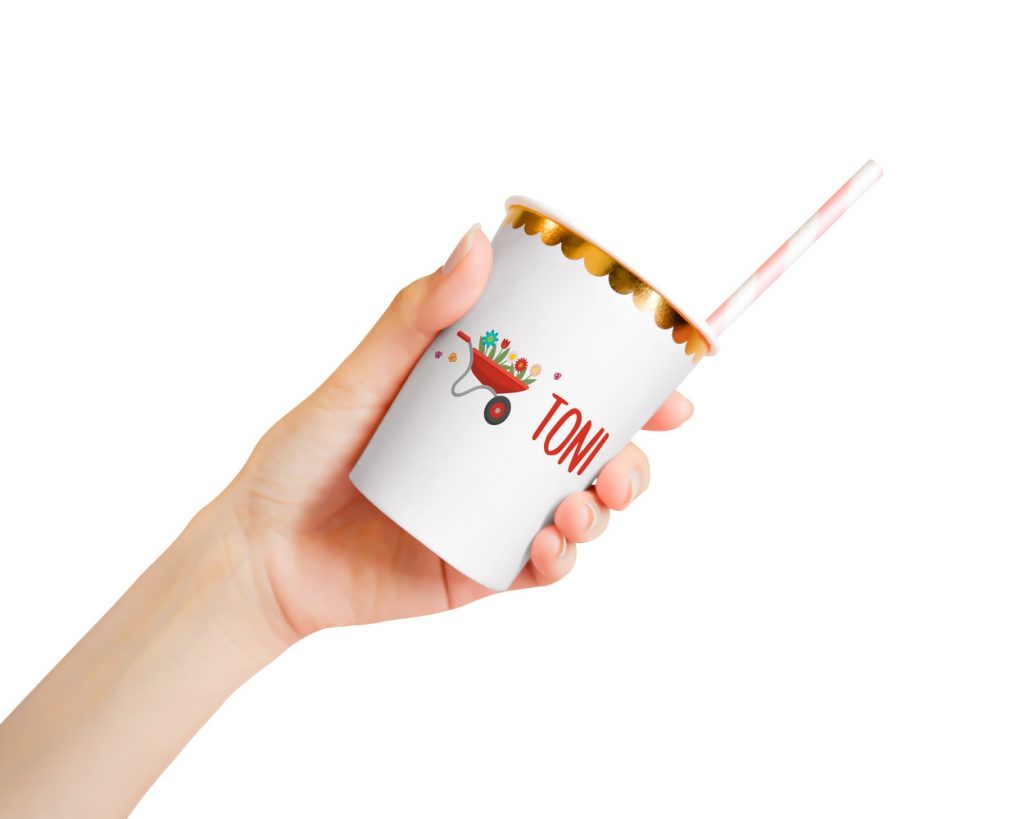 BENBINO, Kindergeburtstag, Mottogeburtstag, Geburtstag, Geburtstagsmotto, Garten, Gärtchen, Gärtnern, Girlande, Happy Birthday, Banderolen Muffins, Cupcakes, Deko, Geburtstagsdeko, Banderolen, Becher, Gläser, Getränk, Vorname, Name, personalisieren, individualisieren