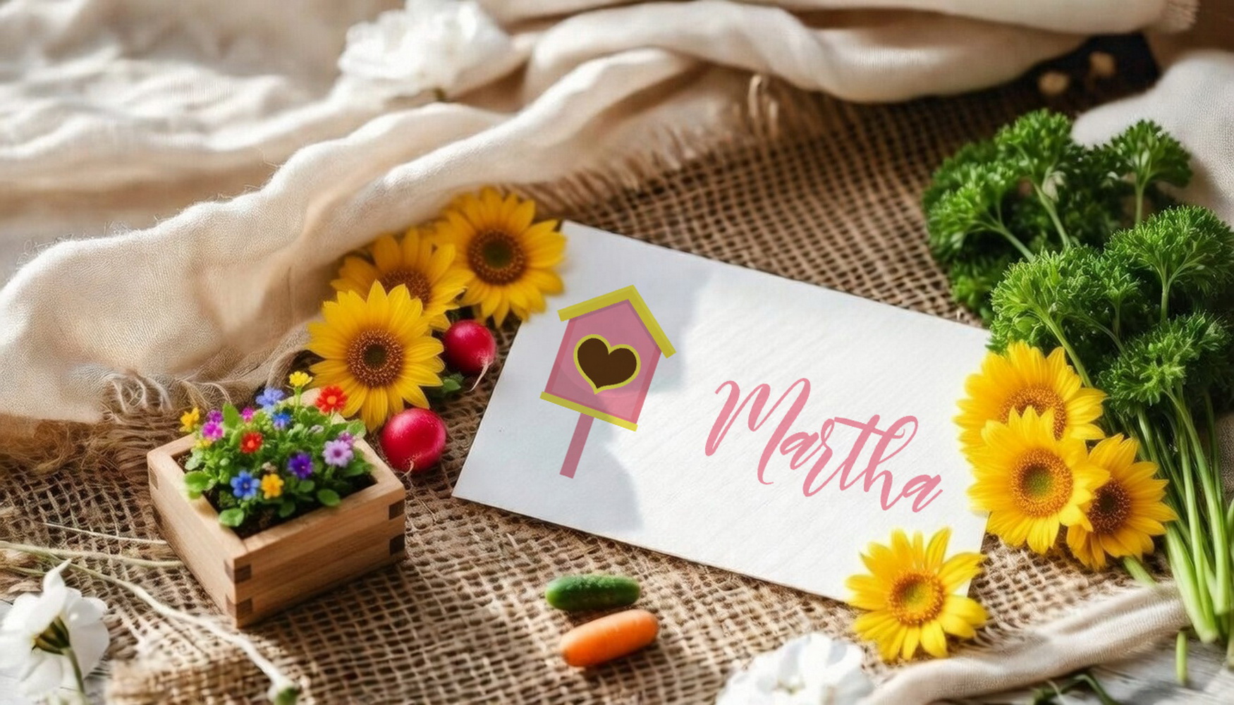 BENBINO, Kindergeburtstag, Mottogeburtstag, Geburtstag, Geburtstagsmotto, Garten, Gärtchen, Gärtnern, Girlande, Happy Birthday, Banderolen Muffins, Cupcakes, Deko, Geburtstagsdeko, Tischkarten, Platzkarten, Namenskarten, Vorname, Name, personalisieren, individualisieren