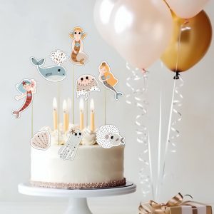 BENBINO, Kindergeburtstag, Mottogeburtstag, Geburtstag, Geburtstagsmotto, Meerjungfrau, mermaid, Girlande, Happy Birthday, Banderolen Muffins, Cupcakes, Deko, Geburtstagsdeko, Cake Topper, Torte, Geburtstagstorte, Caketopper