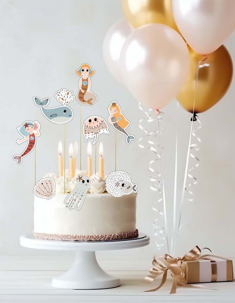 BENBINO, Kindergeburtstag, Mottogeburtstag, Geburtstag, Geburtstagsmotto, Meerjungfrau, mermaid, Girlande, Happy Birthday, Banderolen Muffins, Cupcakes, Deko, Geburtstagsdeko, Cake Topper, Torte, Geburtstagstorte, Caketopper