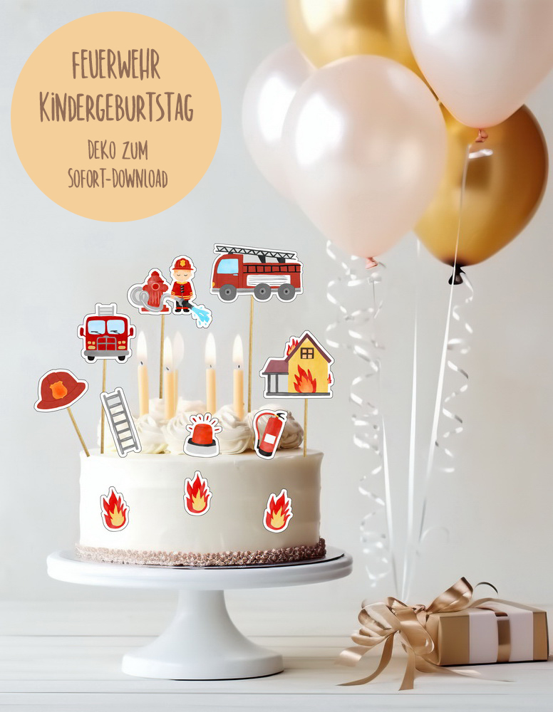 BENBINO Kindergeburtstag Feuerwehr Deko zum Download und Ausdrucken
