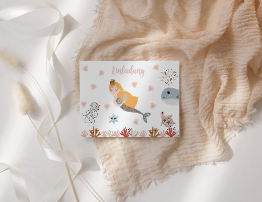 Kindergeburtstag, Mottogeburtstag, Motto, Geburtstag, Meerjungfrau, mermaid, Taufe, Kommunion, Geburt, Einladung, Postkarte